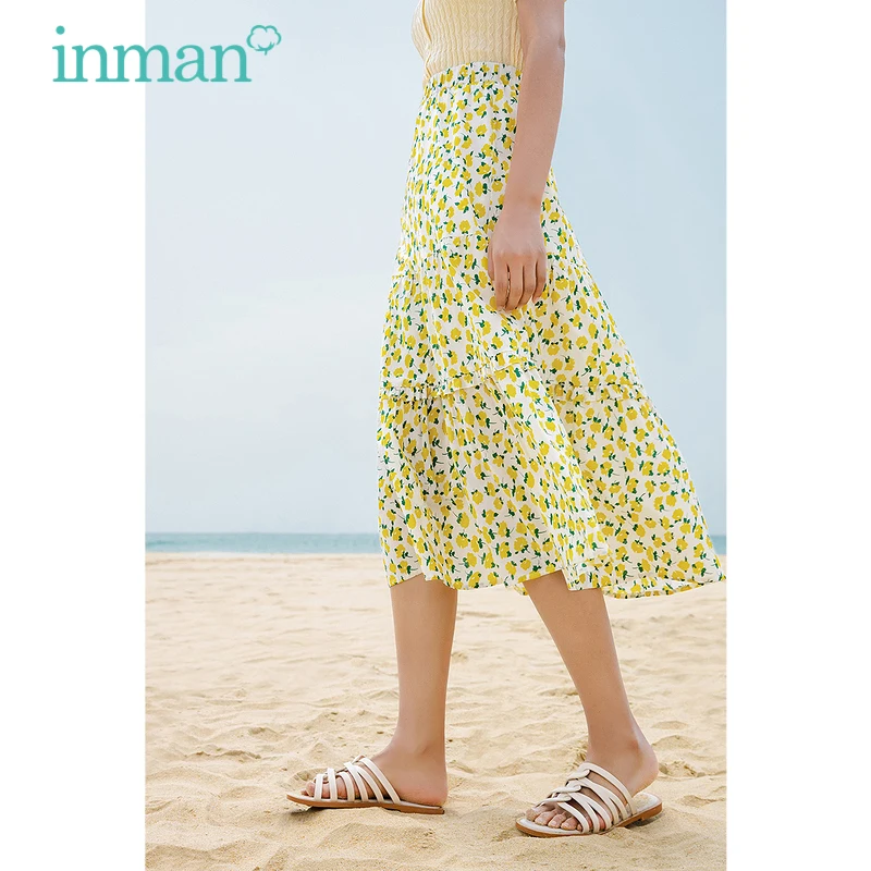 

Женская юбка-солнце в пляжном стиле INMAN, элегантная эластичная юбка-трапеция с цветочным принтом на резинке