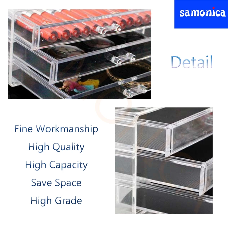 Акриловый прозрачный трехслойный ящик органайзер для макияжа настольный