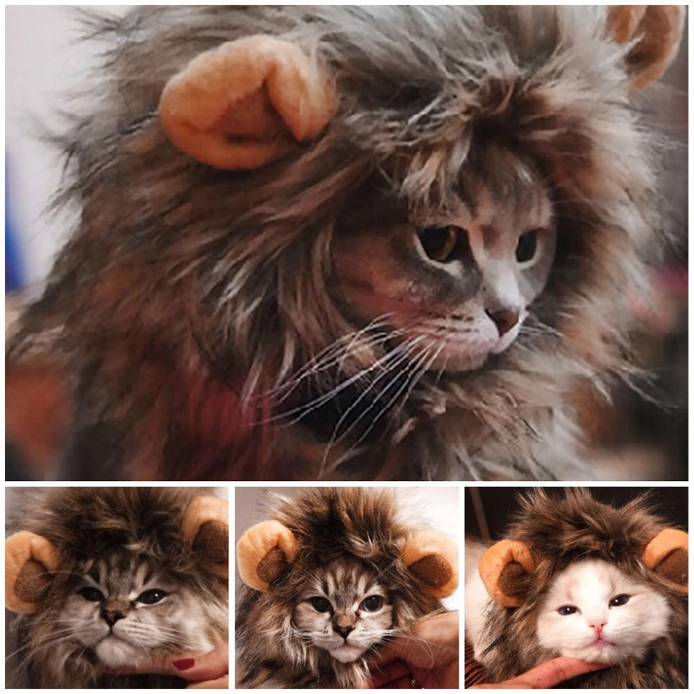 Забавный милый костюм для домашних животных кошек Лев грива парик шляпа и