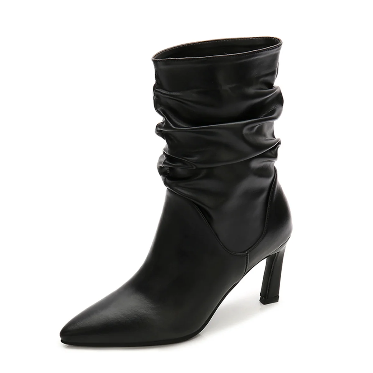 

NAICEN Autumn Wrinkled Short/Middle Leg Boots Lady Pure Color Pleated Women's Shoes Thin Heel Ankle Booties Zapatos Para Mujer