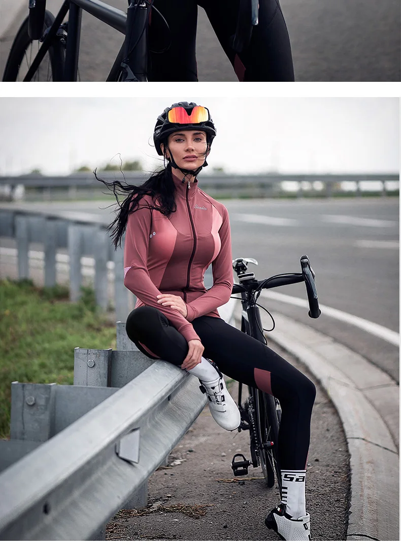 Santic Велоспорт Джерси осень зима флис тепловой с длинным рукавом MTB дорожный велосипед Джерси для женщин велосипедный Джерси Одежда для велоспорта