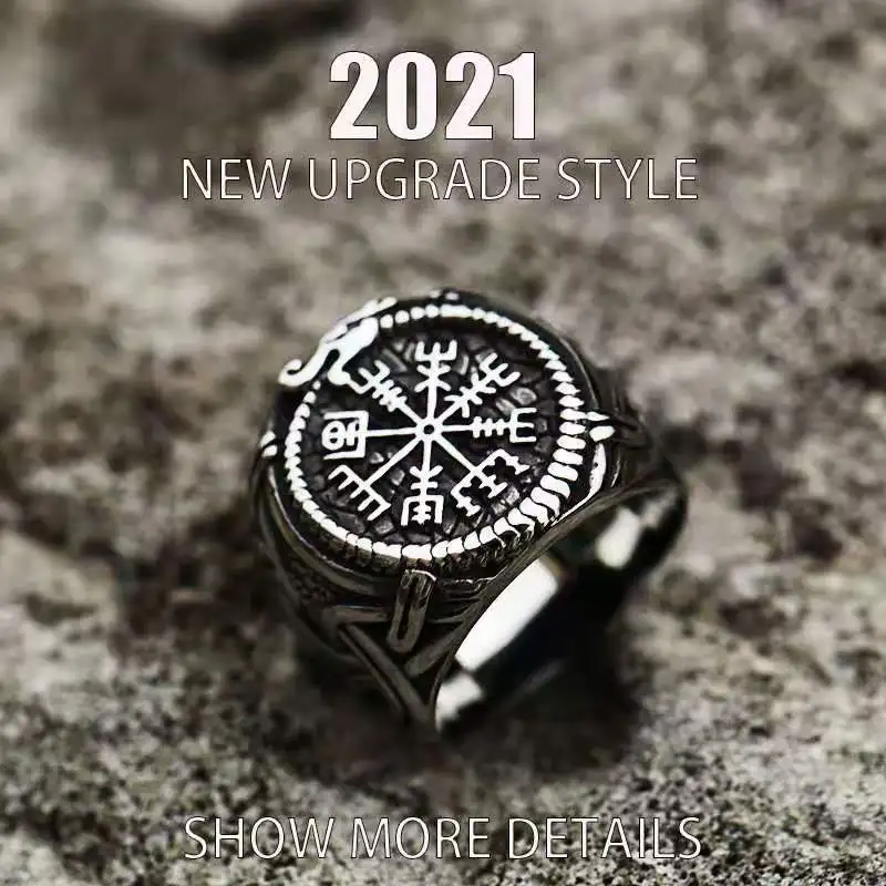 

Viking Compass Runic Rings Men Vintage Nordic Totem Odin Men Rings 3D Upgraded Fashion Jewelry