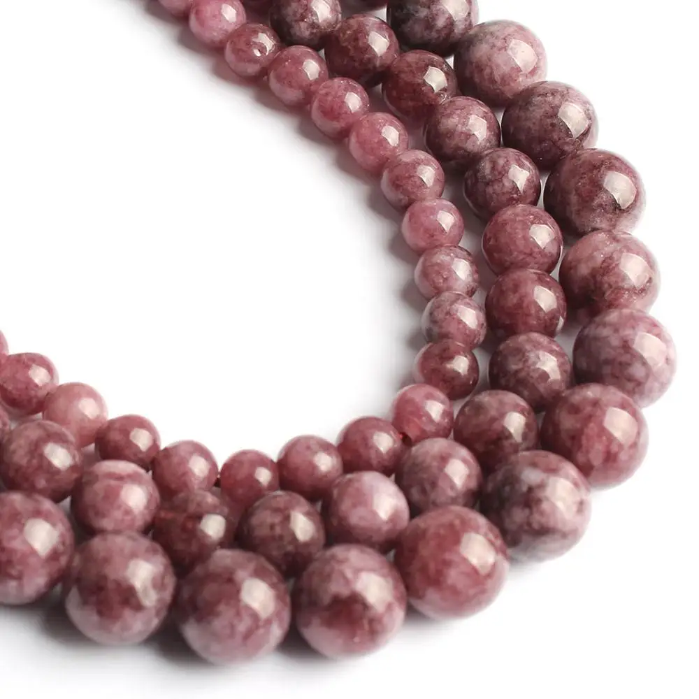 Бусы из натурального камня лепидолит Круглые бусины для самостоятельного