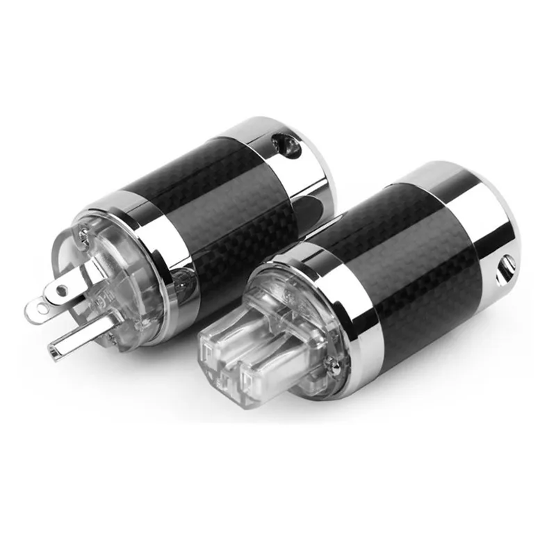 

1 Pair AC US Power Connector Male Female Plug Carbon Fiber Rhodium Plated Schuko IEC Jack Electrical Socket Converter