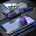 Магнитный защитный чехол для объектива камеры Samsung Galaxy Note 20 Ultra S20 S21Plus, двухстороннее закаленное стекло, металлическая рамка, бампер