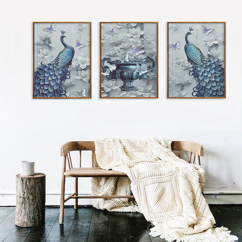 

European Retro Peacock Vase Canvas Decorative Painting Poster Picture Album Photo Home Decor Wall Art Decoration Accessories