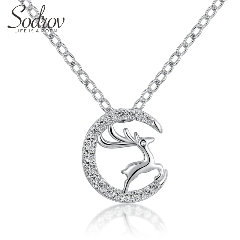 Женское ожерелье из серебра 925 пробы с подвеской в виде оленя|Ожерелья| |