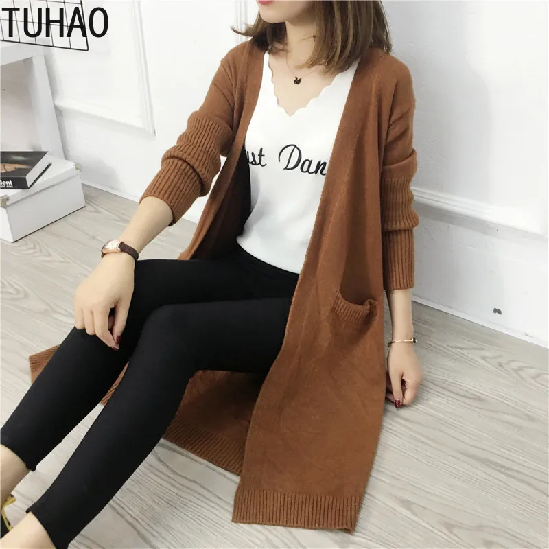 

Женский вязаный кардиган TUHAO, элегантный длинный офисный кардиган оверсайз с длинным рукавом, весна-осень, LZ40