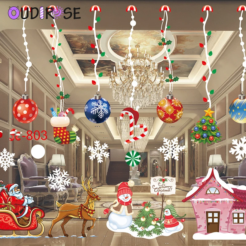OUDIROSE Счастливого Рождества окна стекла съемные наклейки на стену