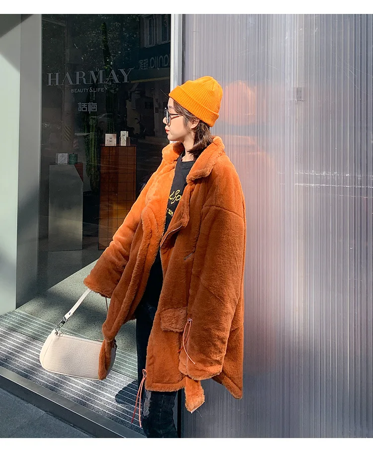 

2019 Winter Faux Fur Coat Women Thick Warm Students Winter Coat Pocket Zipper Outerwear Women's Tide Korean-Style Loose coat