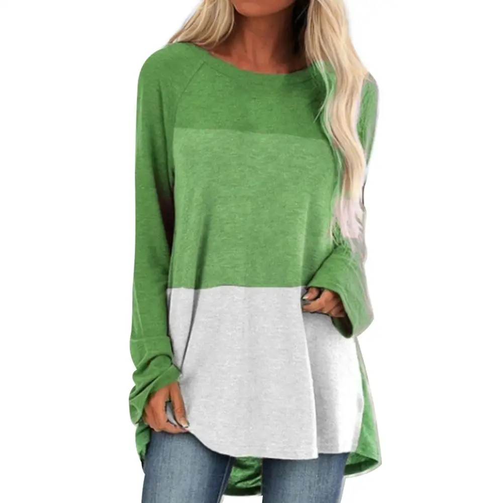 Женская модная футболка с круглым вырезом и длинным рукавом разноцветная