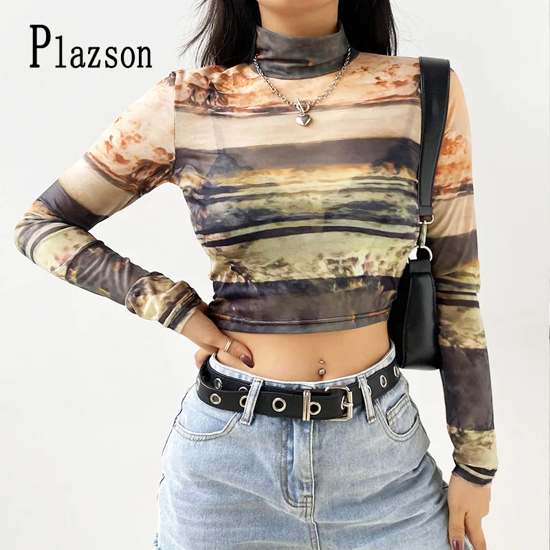 

Женская футболка с длинным рукавом и воротником-хомутом, в винтажном стиле