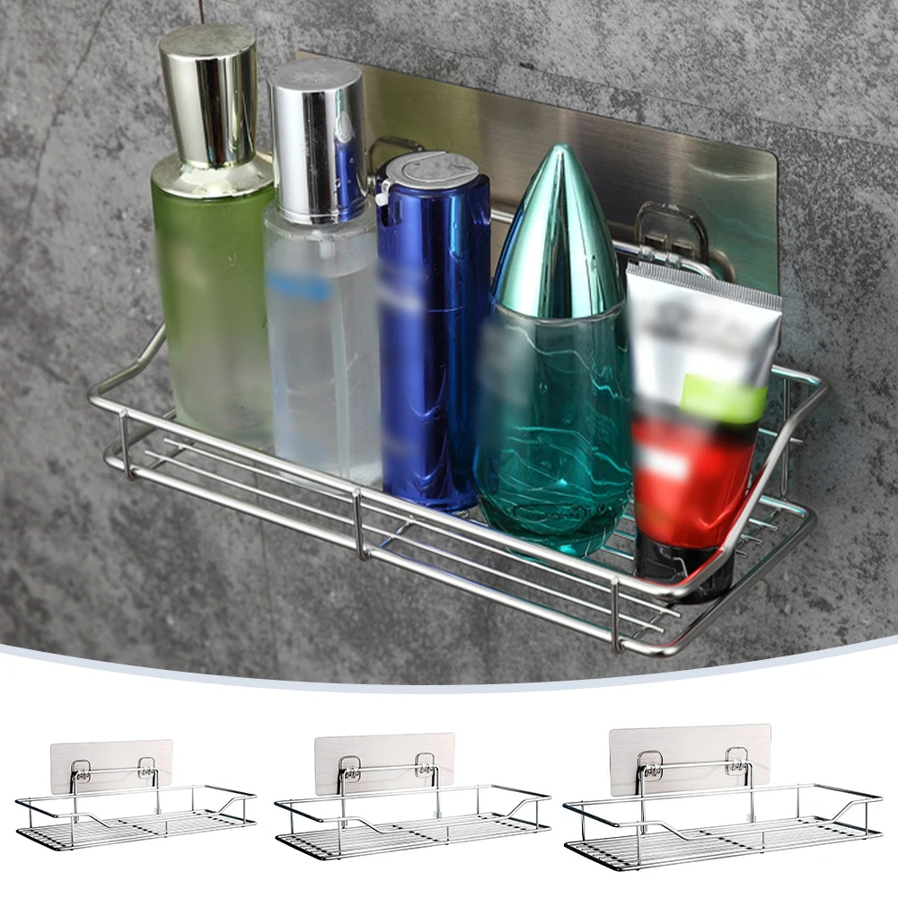 

Настенная полка для ванной комнаты, стеллаж для хранения шампуня, полка для хранения в ванной комнате из нержавеющей стали, настенная подве...