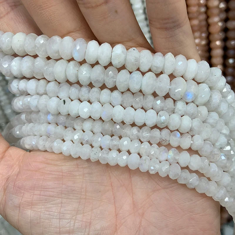 AA Natural Moonstone Stone Beads 15'' Faceted Rondelle DIY Spacer Loose Beads For Jewelry Making Beads Bracelet Necklace