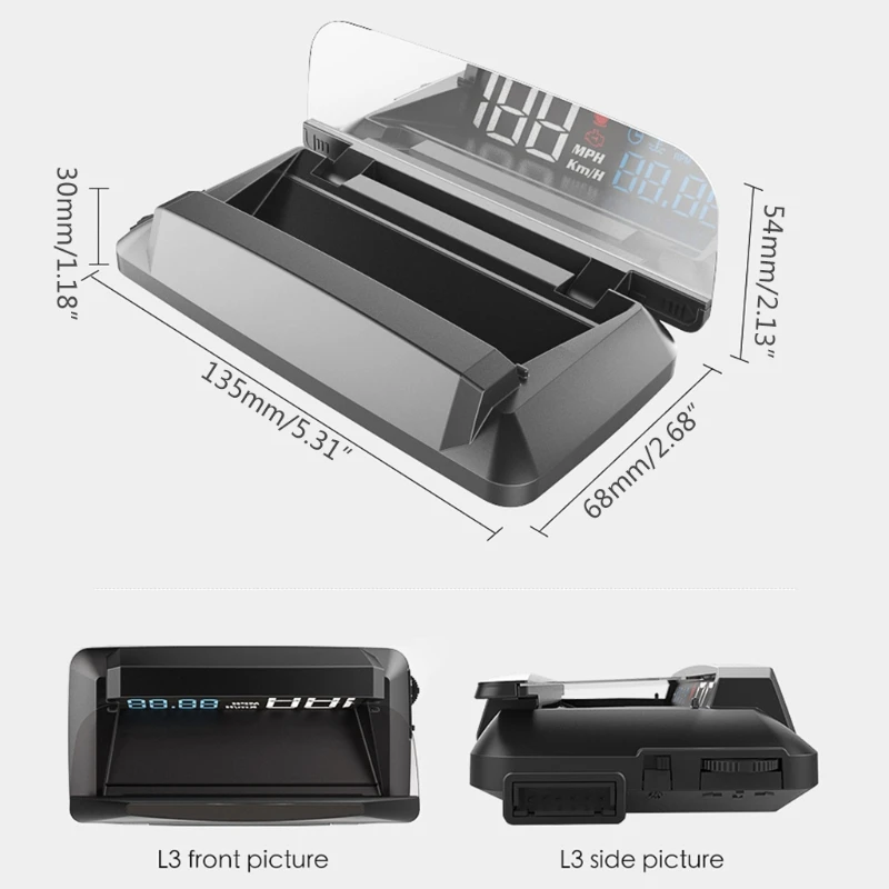 

L3 HUD Head-up Display Overspeed Warning Water Temperature Warning Car Digital Satellite Time OBD2 GPS Speedometer Multifunction