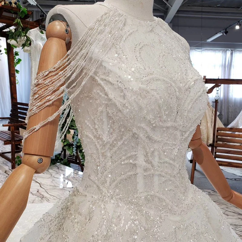 BGW 21320ht Wedding Gowns With Long Train Sleeveless Beading Sequined Zipper O-neck Wedding Dress A Line Vestido De Novia 2019