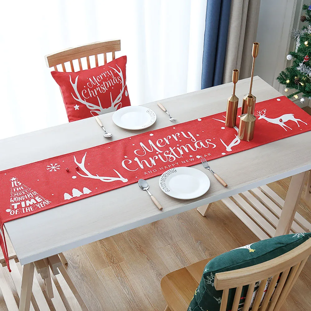 

Merry Christmas Table Mat Dust-proof Oil Absorption Cotton Linen Cover Cloth Xmas Gift Table Towel Christmas Decoration Placemat