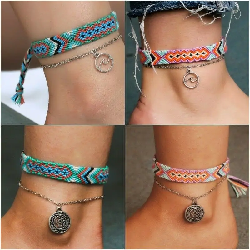 2 шт. Модный женский браслет на лодыжке Серебряный ножной пляжные бусины