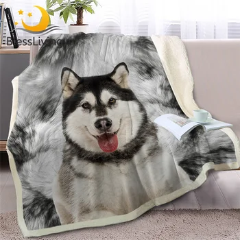 BlessLiving Alaskan Malamute Throw Blanket on Bed Sofa 3D Animal Dog Sherpa Fleece Blanket Husky Bedspreads Thin Quilt 150x200cm 1