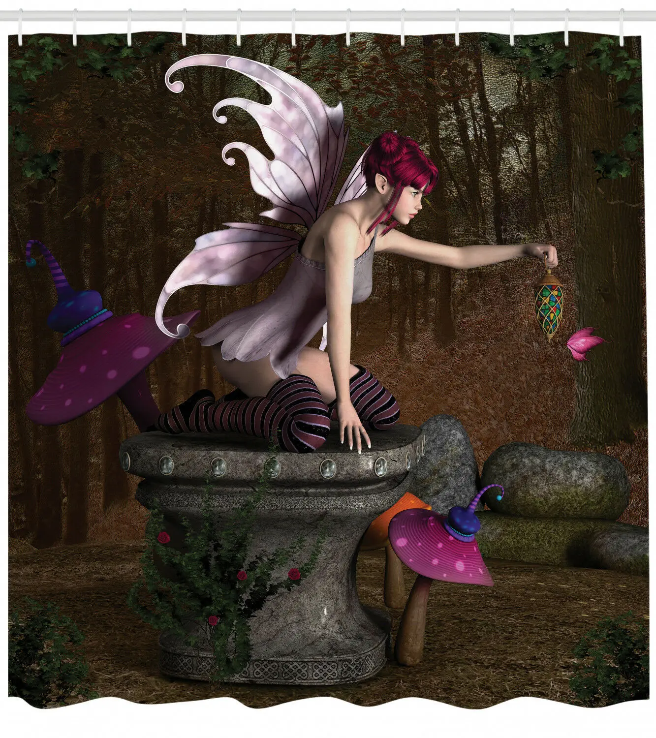 

Fairy Shower Curtain Mythical Creature Forest Print for Bathroom