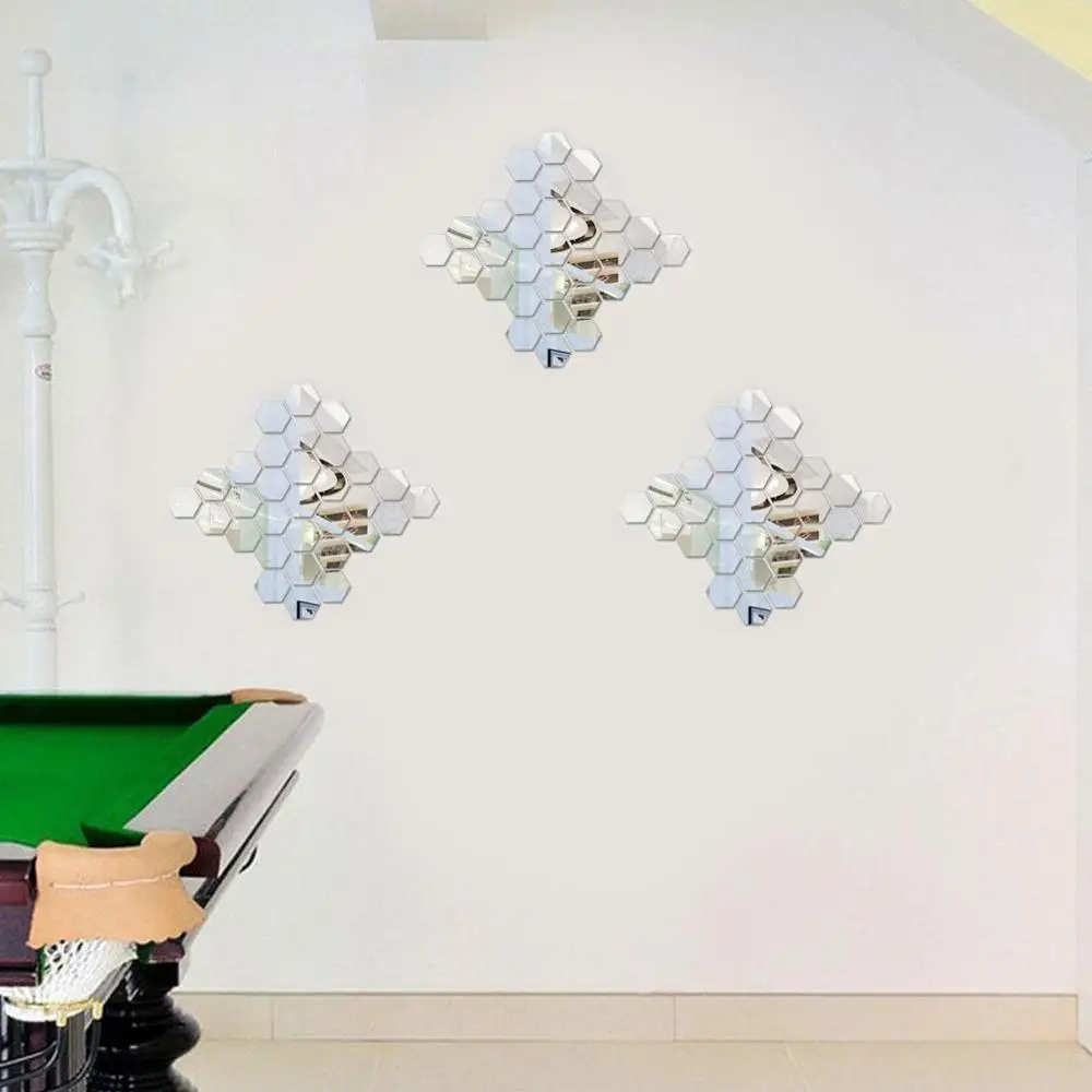 12 шт./компл. 3d шестигранные акриловые зеркальные настенные наклейки самодельные