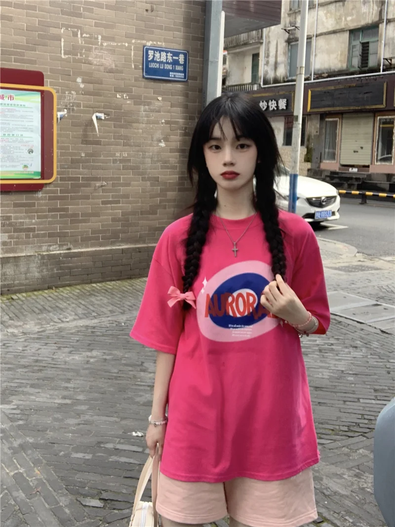 Футболка с коротким рукавом для школьниц Повседневная Свободная футболка