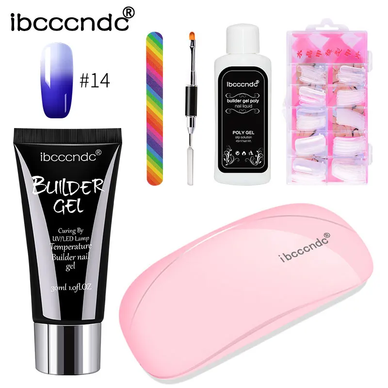 14 30g Poly Gel Kits French Nail Art Temperature Color Change Gel Nail Tip Form Crystal UV Gel Polygel Slice Brush Slip Solution - Цвет: 14