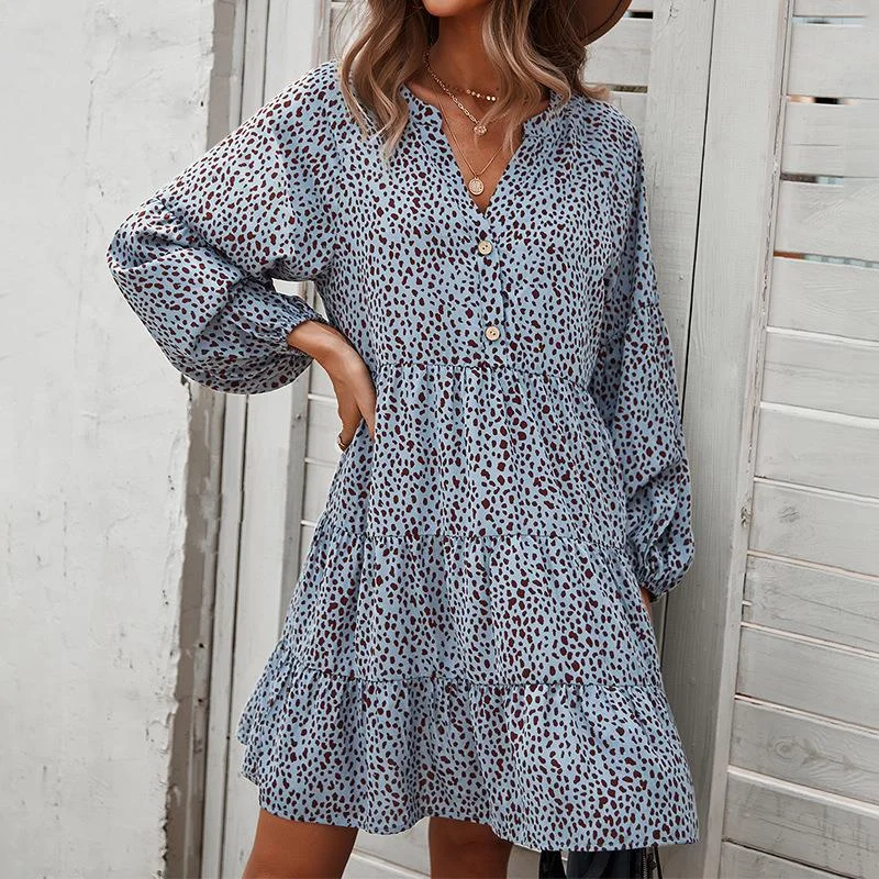 

Fashion Women Dress Long Sleeve Mini Dress For Women Vocation Style Boho Print Dress Loose Temperament Female Woman Clothes