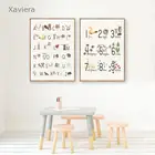 Картина на холсте с мультяшными животными, алфавит и цифры, Постер в скандинавском стиле для детского сада, настенное украшение для детской комнаты, картины