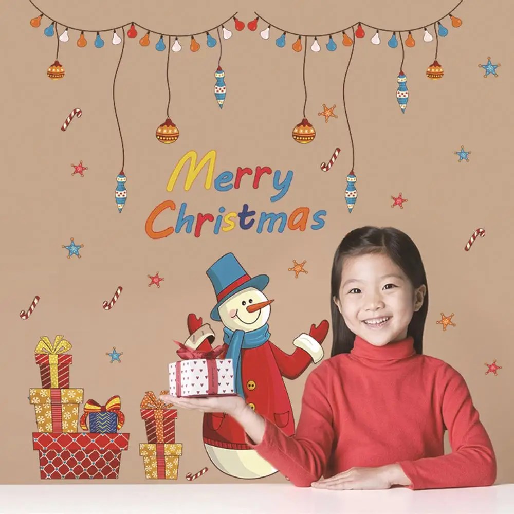 

DIY Christmas Windows Walls Stickers 60*90cm Snowman Gifts Xmas Waterproof Wall Window Door Mural Decals Stickers for Christmas