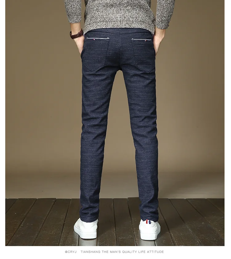

Brand Men's winter Fleece Fluff Thicken warm Casual Pants men Business Straight Elastic Thick Plaid cotton gray trousers male