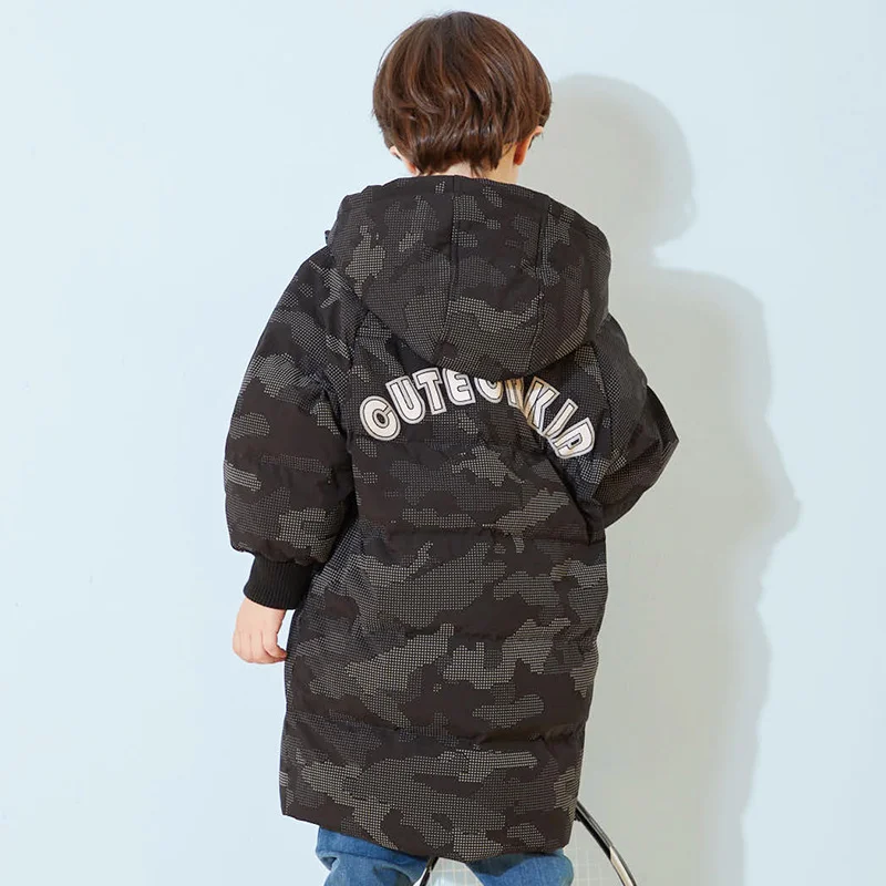 

CHERICOM New down jacket boys' hooded camouflage solid color mid-length thickened children's coat 239869