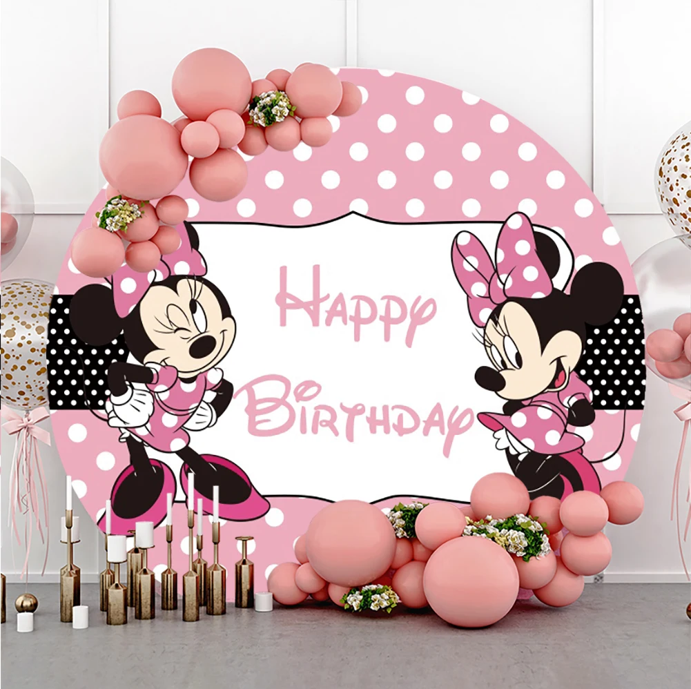 

Disney Minnie Mickey Mickey Mouse Round Shape Party Backdrops Birthday Photozone Children's Decoration Custom Background Wall