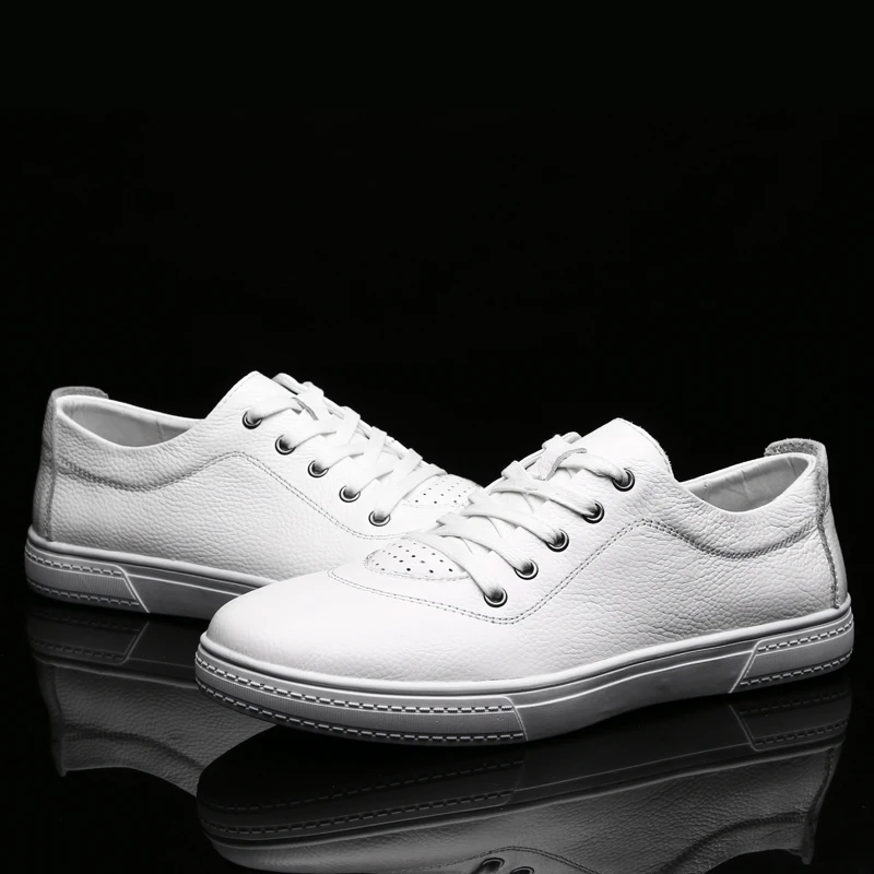 Кроссовки мужские кожаные однотонные легкие удобные белые | Обувь