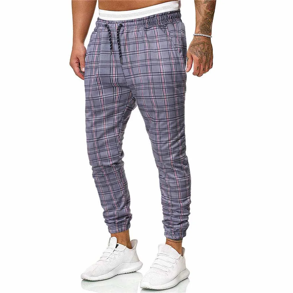 Plaid Pants Men's Long Casual Sport Slim Fit Trousers Running Joggers Streetwear Sweatpants Male Retro for mal | Мужская одежда
