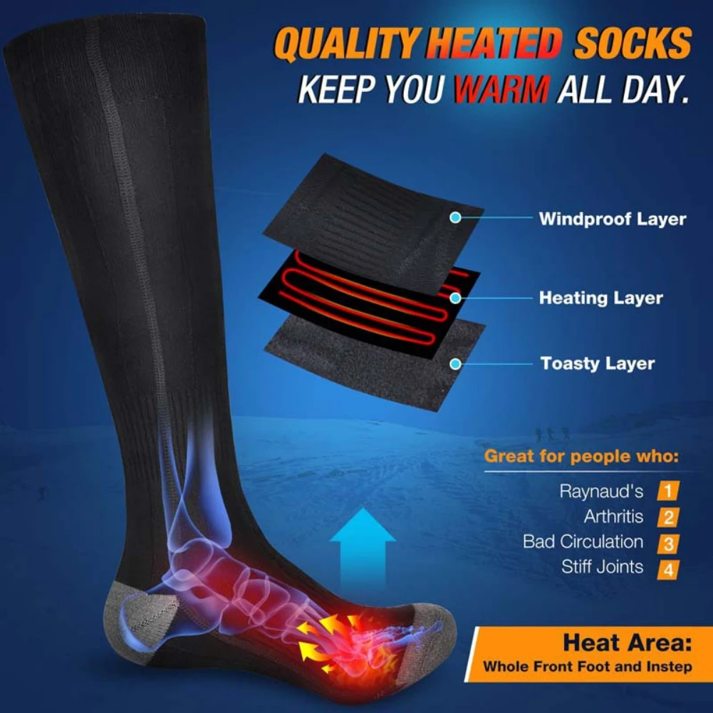 Electric Heated Socks Comfortable USB Rechargeable Battery Thermal Socks Unisex Heating Foot Warmer Sports Warming Socks