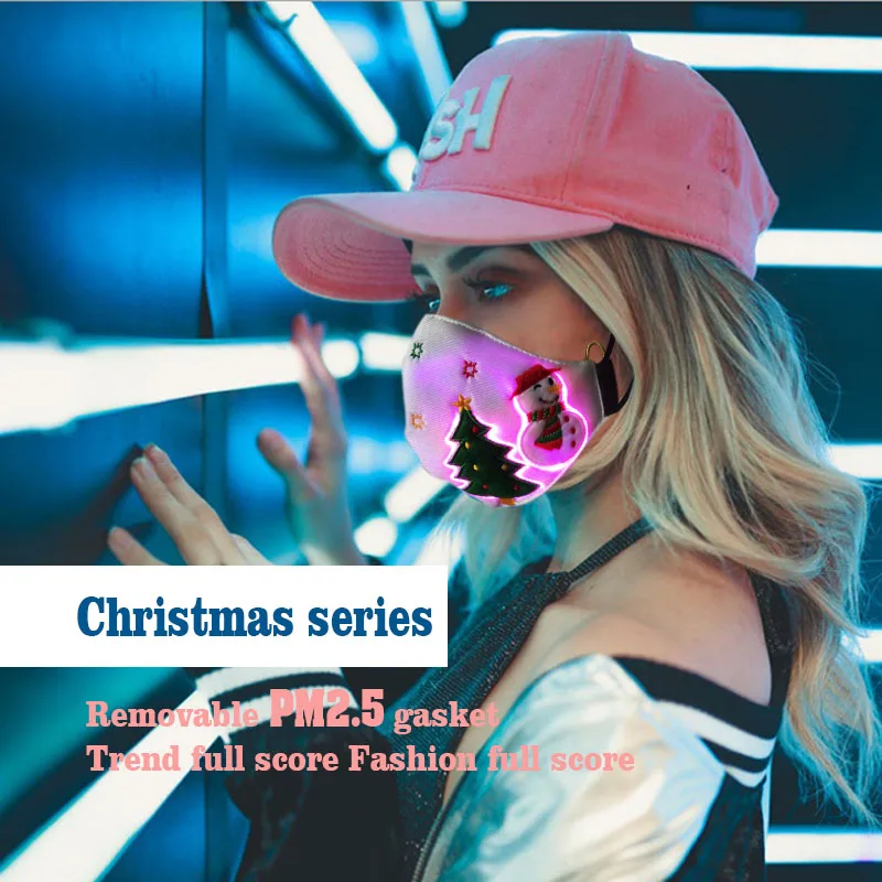 

4 Light Modes Light Up Led Christmas Mask Voice Control Luminous Mask Rave Protective Face Mask Festival Halloween KTV Bar Party