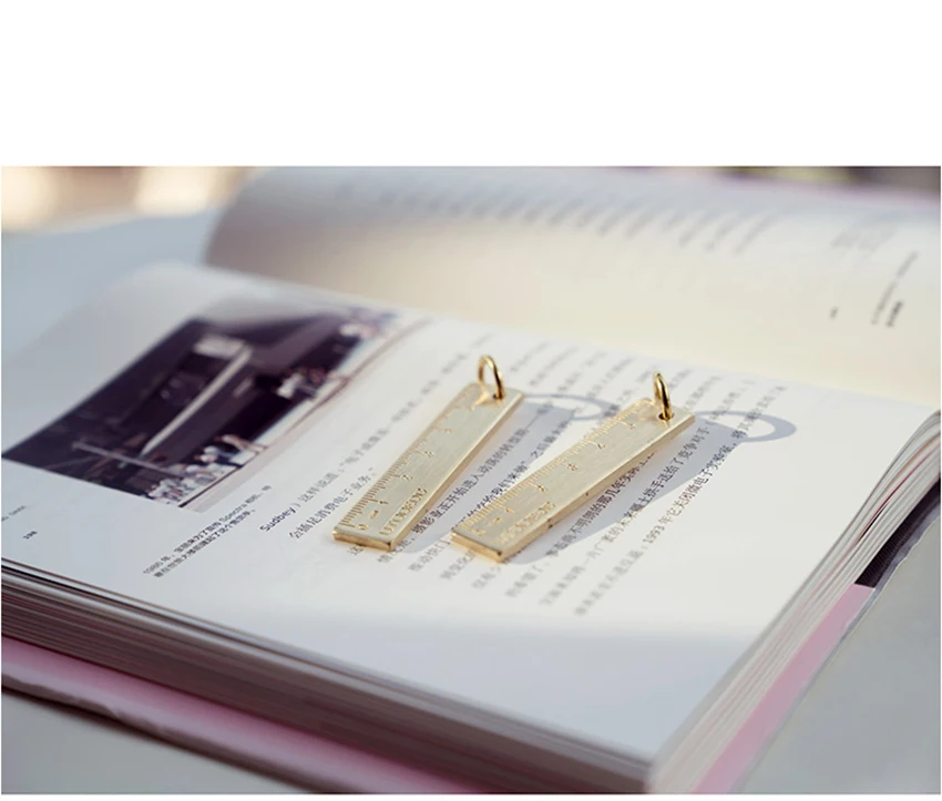 1PC Mini 6CM Ruler Brass Straight Ruler Retro Math Measuring Drawing Tool Keychain Hanging Ruler Office School Supplies