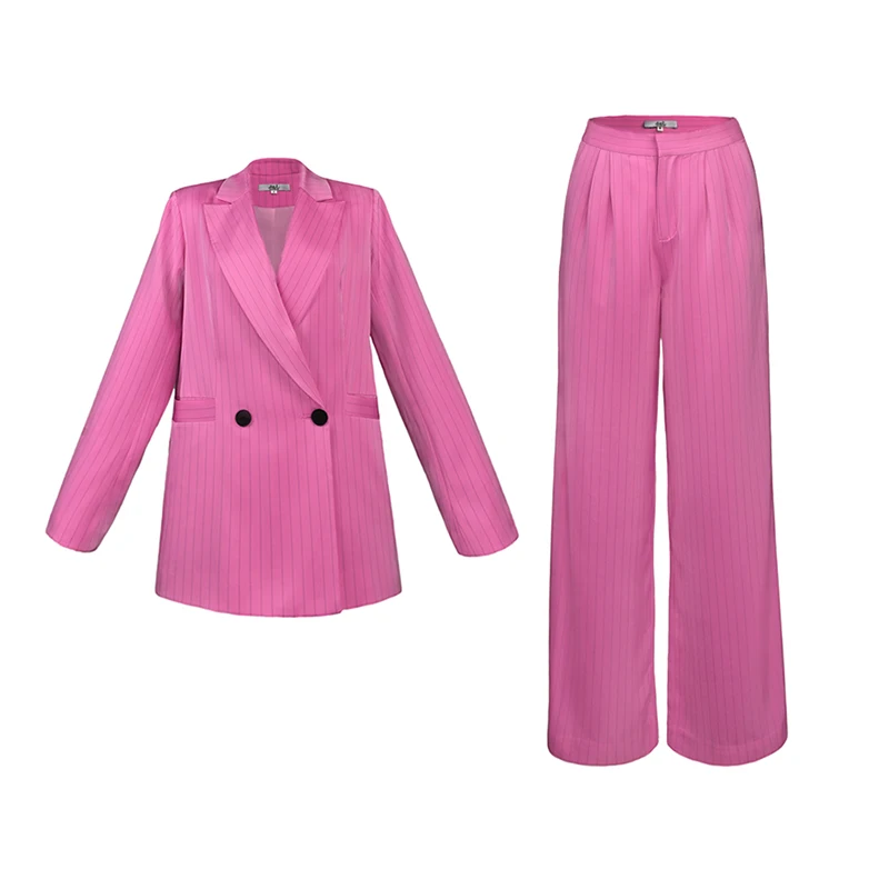 

AEL OL Style Two Pieces Set For Women Striped Long Sleeve Blazer High Waist Loose Long Pants Female Casual Suits 2019 Autumn