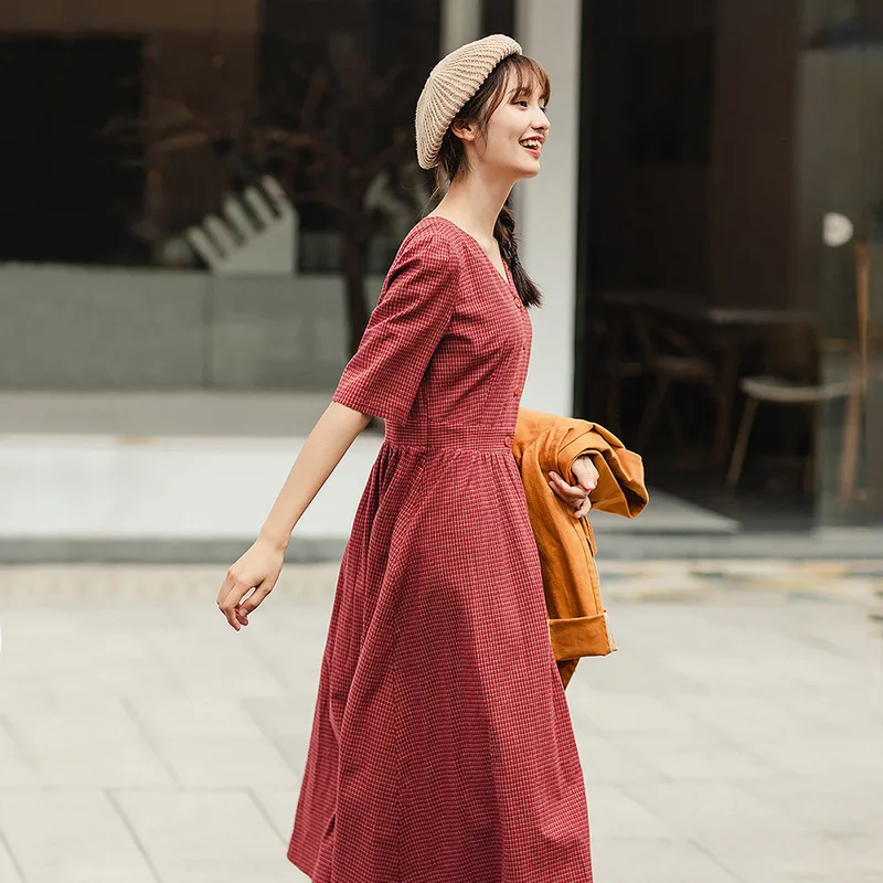 INMAN весна 2020 Новое поступление однобортное клетчатое длинное платье средней