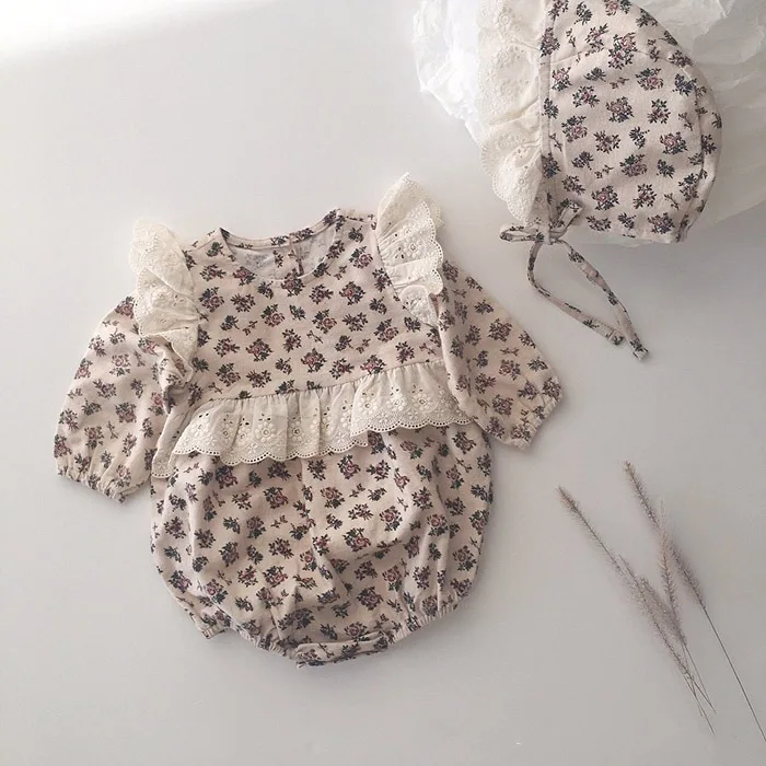 

Full Of Floral Print Bodysuit Toddler Girls Long Sleeve Clothes Spring Autumn Flying Sleeve Jumpsuits Baby Enfant Overalls 0-24M