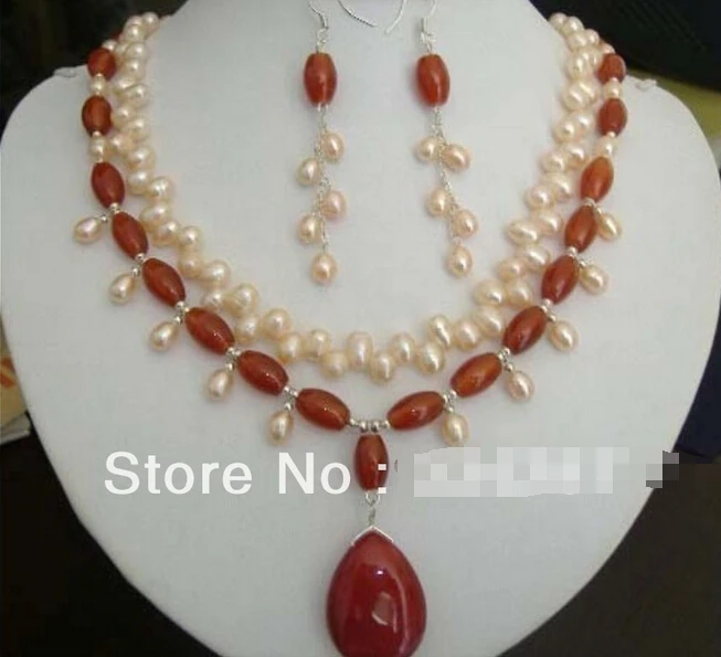 919 + Шарм розовый жемчуг и красная Агатовая подвеска на ожерелье серьги |