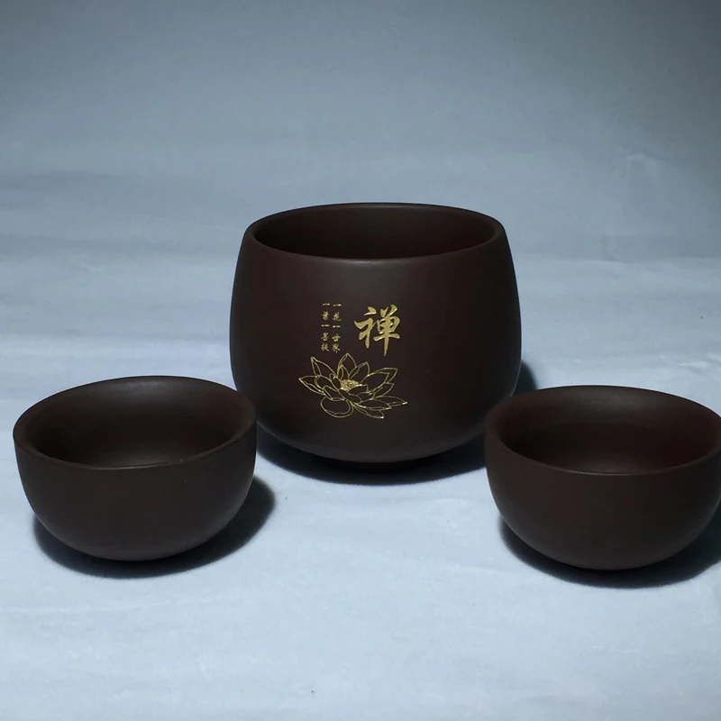 

3pcs/set Purple Clay Cup Zisha Tea Cup China Tea Set Chinese kungfu teacup Teaware