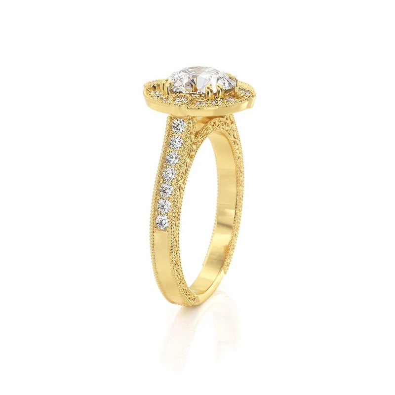 Твердое 14 К золото 1.5ct 7,5 мм EF цвет Муассанит Halo Кольцо с боковым узором обручальное кольцо для женщин подарок