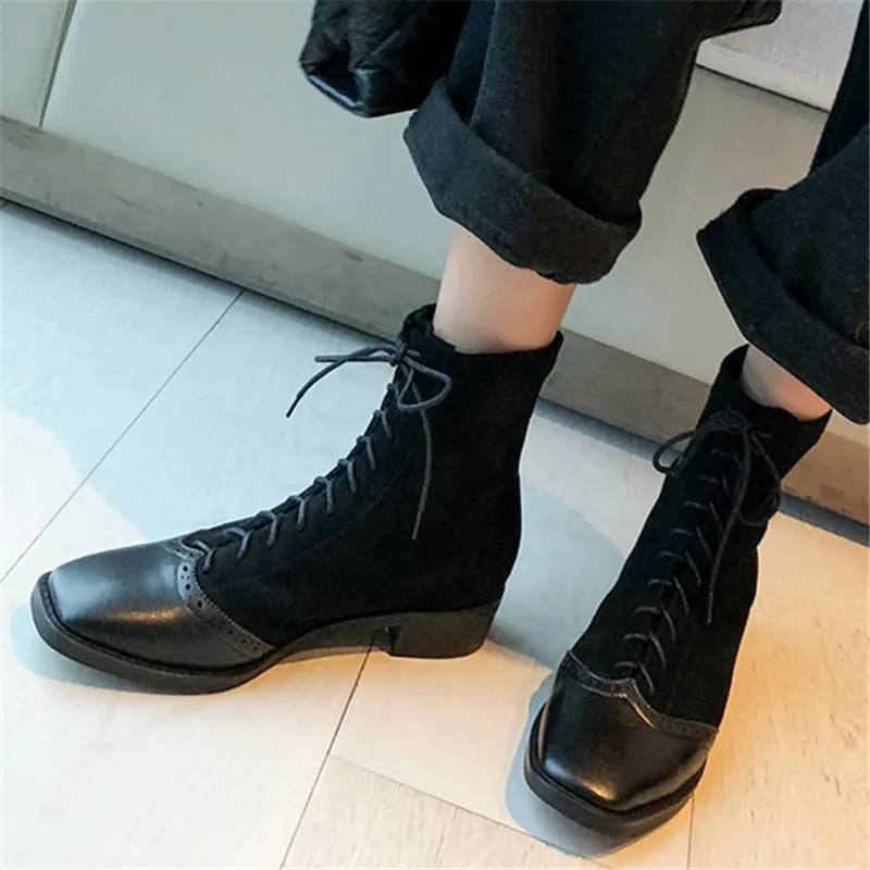 Beli Sepatu Bot Pergelangan Kaki Wanita Kulit Fashion Baru Sepatu Bot Pendek Wanita Bertali Hak Tebal Bersirkulasi Botas Feminina Lembut