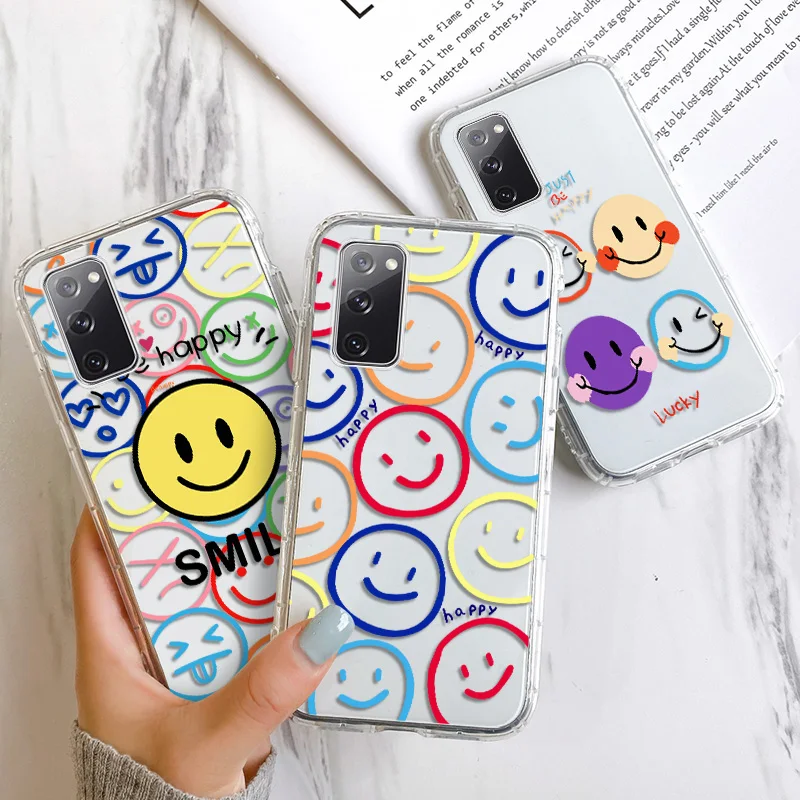 

S21 Ultra Case For Samsung A32 A12 A21S A30 A51 A71 A52 A72 Fundas Galaxy S20 FE S10 Plus M21 M31 M51 Note 20 Cute Smile Covers