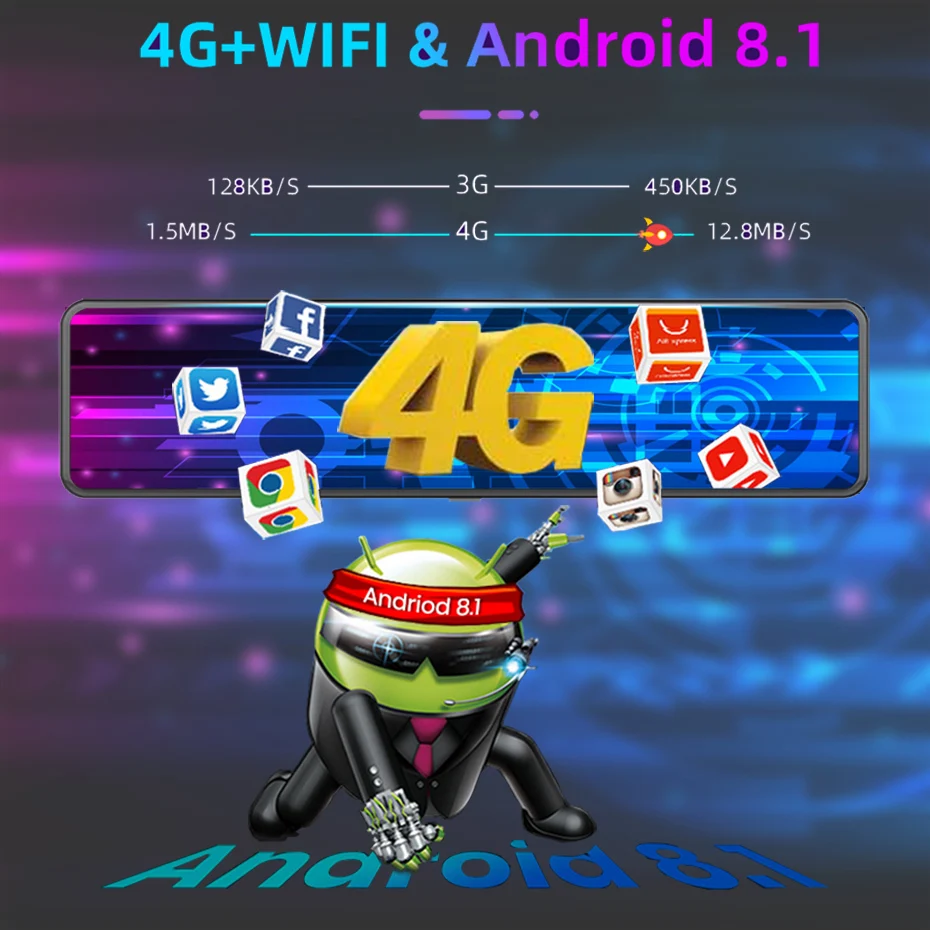 WHEXUNE Новый 4G Android 8 1 2 ГБ + 32 автомобиля камера в зеркале заднего вида Full HD 12 ”ADAS