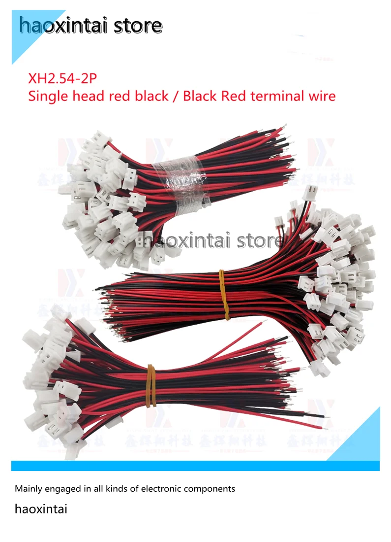 100 шт. XH2.54-2p одноголовочный красный черный/черный красный клеммный провод длиной 100/150/200/300 мм калибр провода 26AWG 24AWG 22AWG