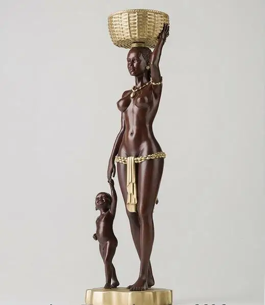 Западное искусство латунь медь Ручная роспись голая женщина мальчик ключ