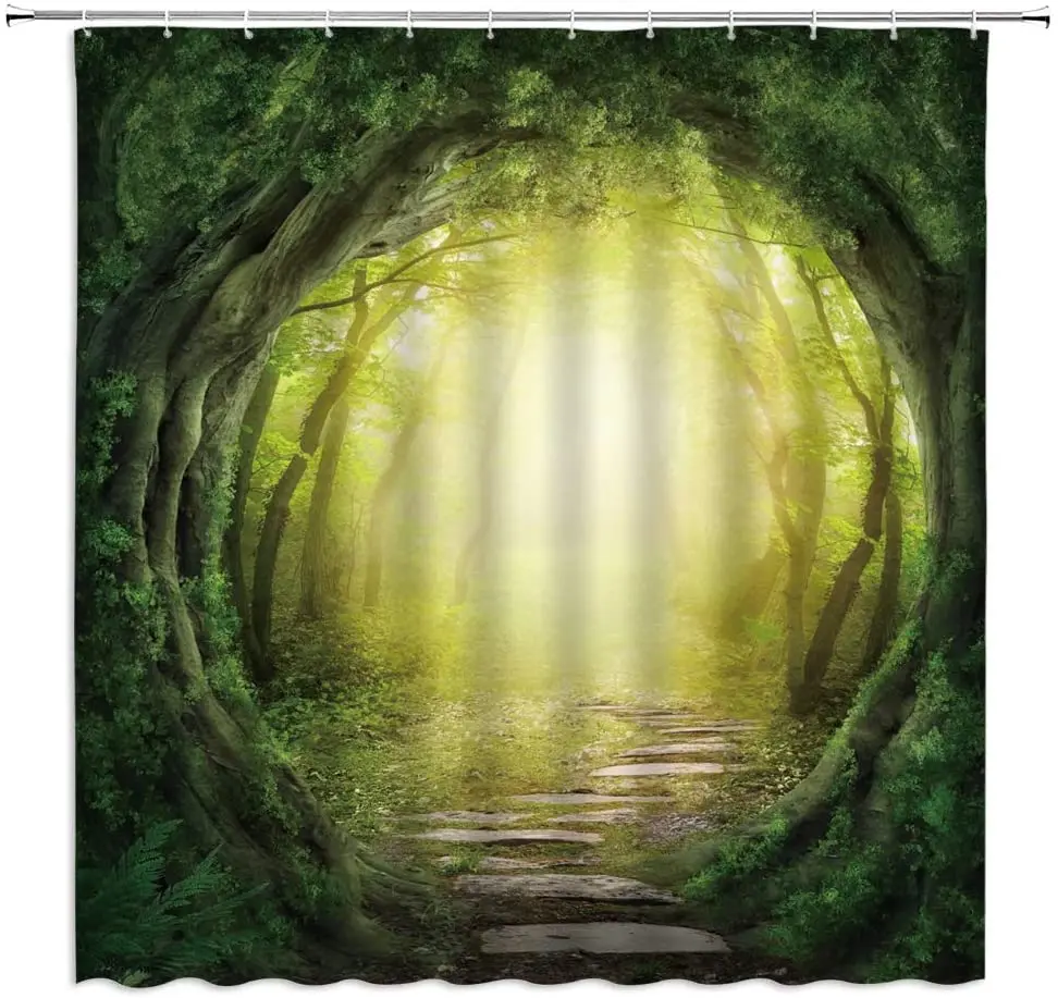 

Лесной пейзаж душ Шторы s круглый ворота дерева камень путь зеленое растение для ландшафта узор халат после купания висит Шторы по дешевым ц...